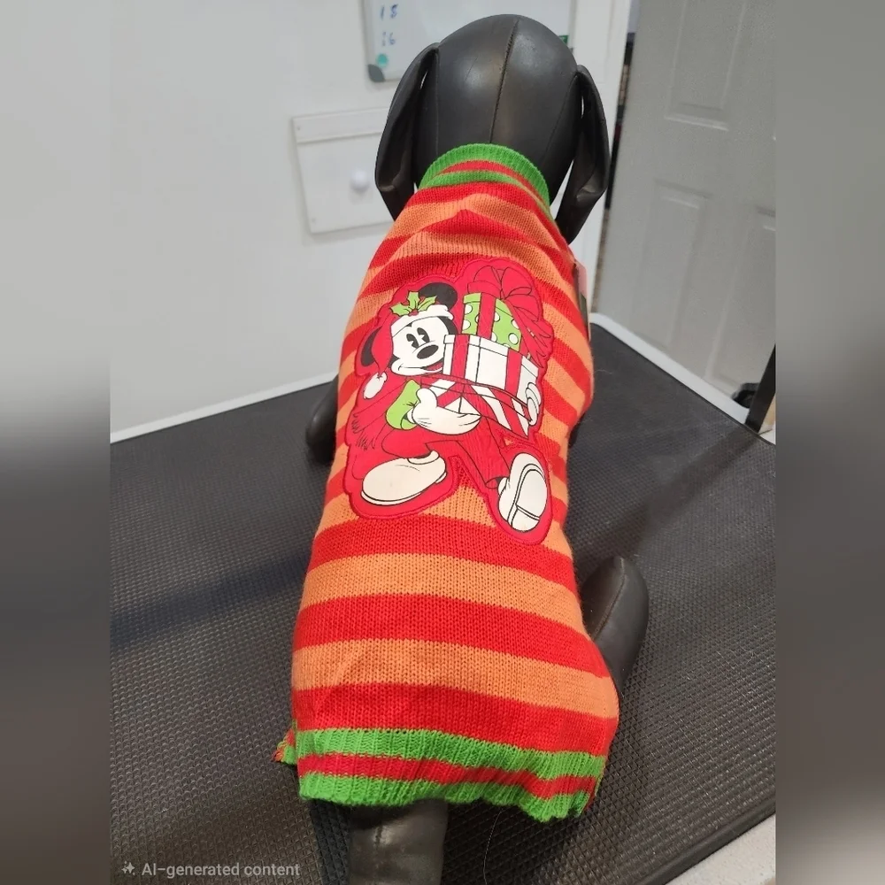 Disney Mickey Mouse Striped Red and Orange Dog Christmas Sweater